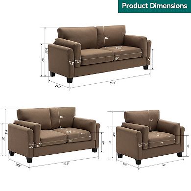 Morden Fort 3pc Living Room Sofa Set, Mid-century Modern Comfy Living Room Couch+loveseat+chair Set