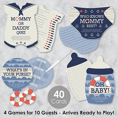 Big Dot Of Happiness Ahoy  Nautical - 4 Baby Shower Games - 10 Cards Each - Gamerific Bundle