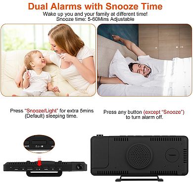 Projection Alarm Clock - 7.7in Mirror - Led Digital Alarm Clock With Dual Alarms, Snooze Function