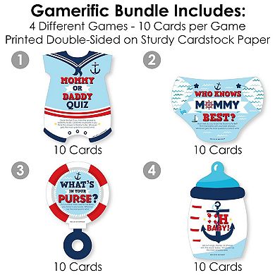 Big Dot Of Happiness Ahoy It's A Boy - 4 Baby Shower Games - 10 Cards Each - Gamerific Bundle