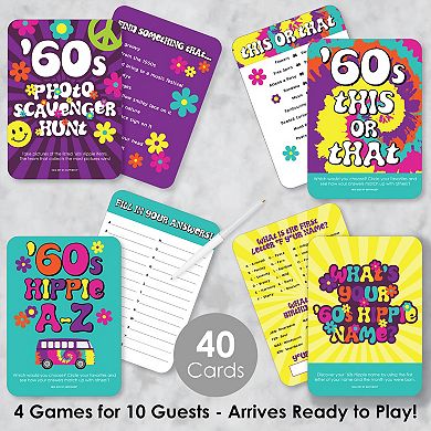 Big Dot Of Happiness 60’s Hippie - 4 Groovy Party Games - 10 Cards Each - Gamerific Bundle