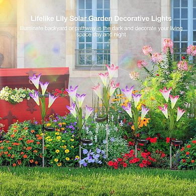 Solar Garden Lights - Lily Flower Led 2pcs 7-color Changing, Ip65 Waterproof