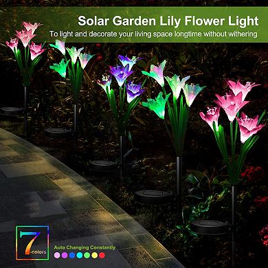 Solar Garden Lights - Lily Flower Led 2pcs 7-color Changing, Ip65 Waterproof