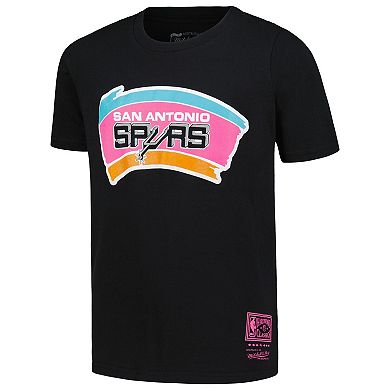 Youth Mitchell & Ness Black San Antonio Spurs Hardwood Classics Retro Logo T-Shirt