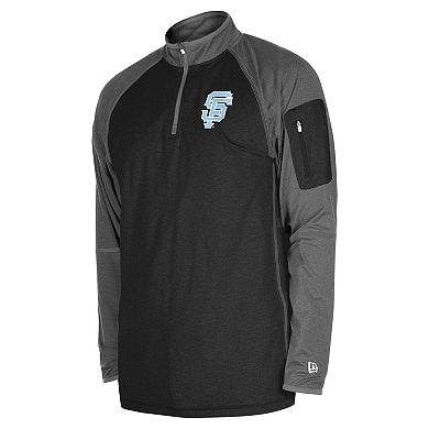 Men's New Era Black San Francisco Giants Father's Day Raglan Quarter-Zip Top