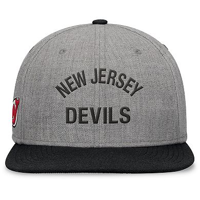 Men's Fanatics Heather Gray New Jersey Devils Elements Flat Brim Leather Strapback Hat