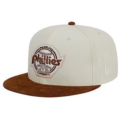 Men's New Era Cream Philadelphia Phillies Chrome Corduroy Visor 59FIFTY Fitted Hat
