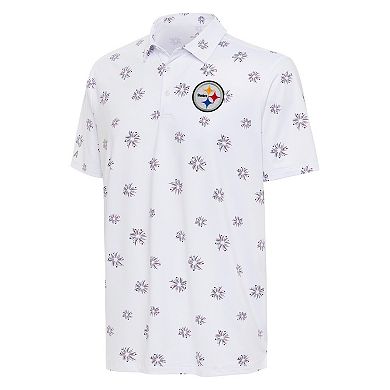 Men's Antigua White Pittsburgh Steelers Fireworks Polo