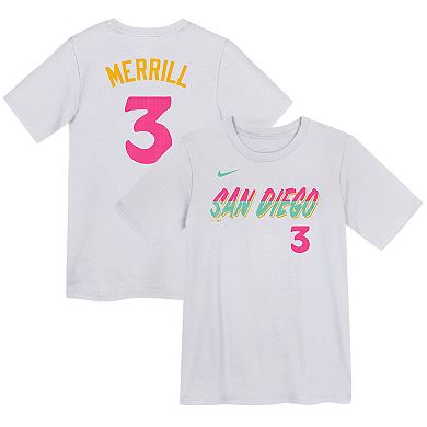 Youth Nike Jackson Merrill White San Diego Padres City Connect Player Name & Number T-Shirt