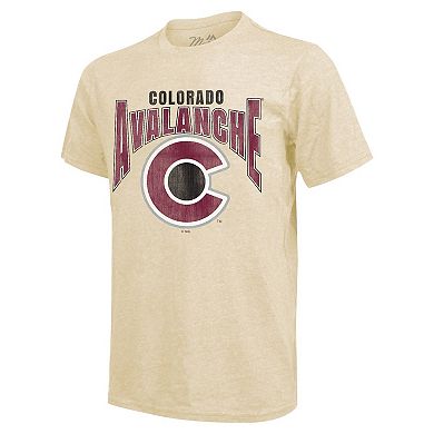Men's Majestic Threads Nathan MacKinnon Cream Colorado Avalanche Dynasty Name & Number Tri-Blend T-Shirt