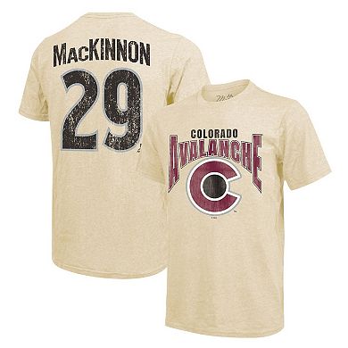 Men's Majestic Threads Nathan MacKinnon Cream Colorado Avalanche Dynasty Name & Number Tri-Blend T-Shirt