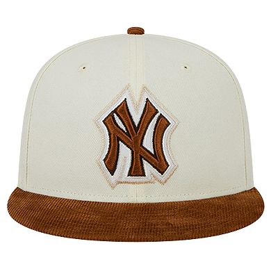 Men's New Era Cream New York Yankees Chrome Corduroy Visor 59FIFTY Fitted Hat