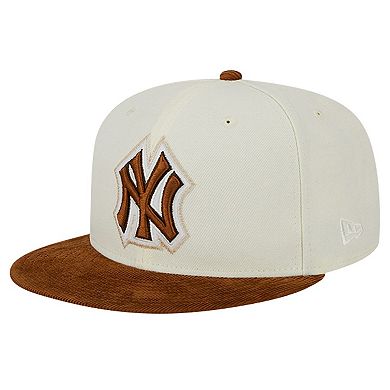 Men's New Era Cream New York Yankees Chrome Corduroy Visor 59FIFTY Fitted Hat