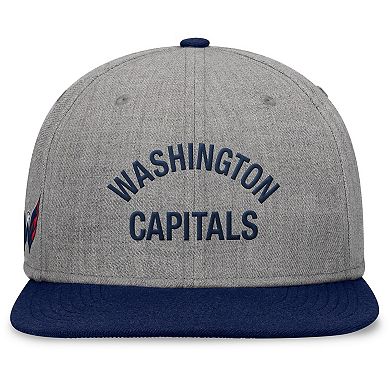 Men's Fanatics Heather Gray Washington Capitals Elements Flat Brim Leather Strapback Hat