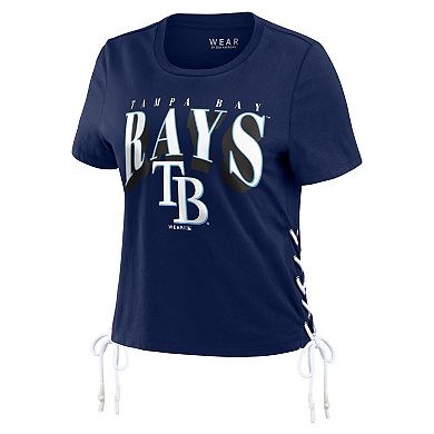 Women's WEAR by Erin Andrews Navy Tampa Bay Rays Side Lace-Up Cropped T-Shirt