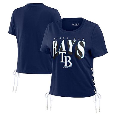 Women's WEAR by Erin Andrews Navy Tampa Bay Rays Side Lace-Up Cropped T-Shirt