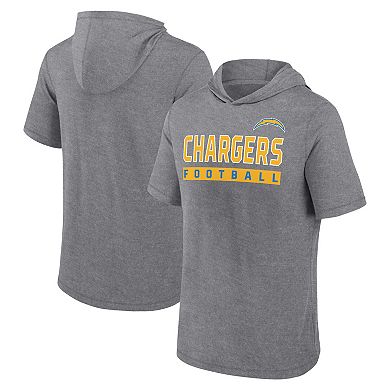 Men's Fanatics Heather Gray Los Angeles Chargers Push Short Sleeve Pullover Hoodie