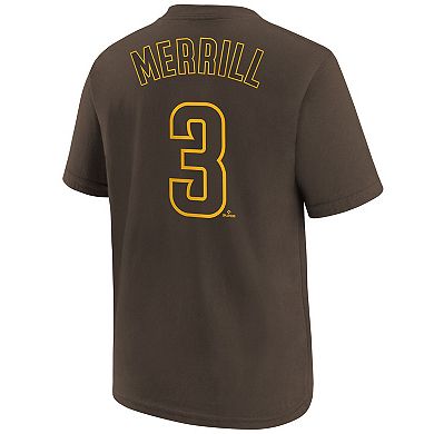 Preschool Nike Jackson Merrill Brown San Diego Padres Player Name & Number T-Shirt