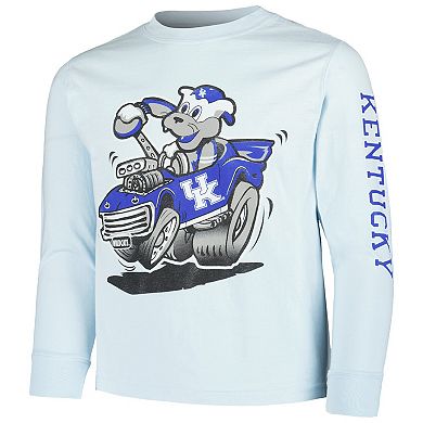 Youth ComfortWash Light Blue Kentucky Wildcats Mascot Race Car Long Sleeve T-Shirt