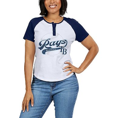 Women's WEAR by Erin Andrews White/Navy Tampa Bay Rays Fitted Henley Raglan T-Shirt