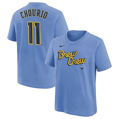 Youth Nike Jackson Chourio Powder Blue Milwaukee Brewers City Connect Player Name & Number T-Shirt
