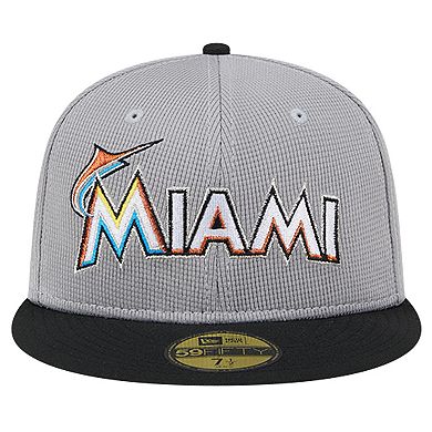 Men's New Era Gray Miami Marlins Pivot Mesh 59FIFTY Fitted Hat