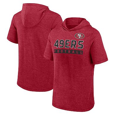 Men's Fanatics Heather Scarlet San Francisco 49ers Push Short Sleeve Pullover Hoodie