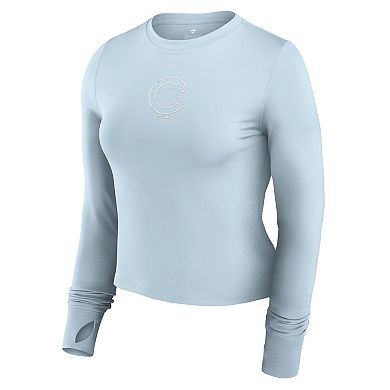 Women's Fanatics Light Blue Chicago Cubs Studio Fitted Long Sleeve Gym Top