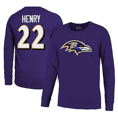 Men's Majestic Threads Derrick Henry Purple Baltimore Ravens Name & Number Long Sleeve T-Shirt