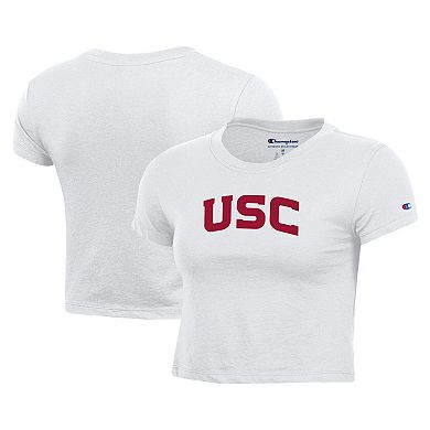 Women's Champion White USC Trojans Core Script Baby Cropped T-Shirt