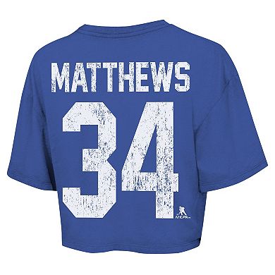 Women's Majestic Threads Auston Matthews Royal Toronto Maple Leafs Behind The Net Boxy Name & Number Cropped T-Shirt