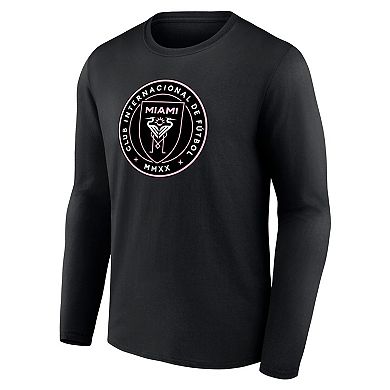 Men's Fanatics Lionel Messi Black Inter Miami CF Authentic Stack Name & Number Long Sleeve T-Shirt