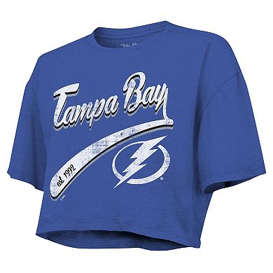 Women's Majestic Threads Nikita Kucherov Royal Tampa Bay Lightning Behind The Net Boxy Name & Number Cropped T-Shirt