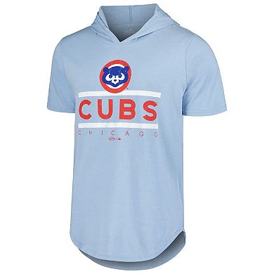 Men's Majestic Threads Light Blue Chicago Cubs Tri-Blend Hoodie T-Shirt
