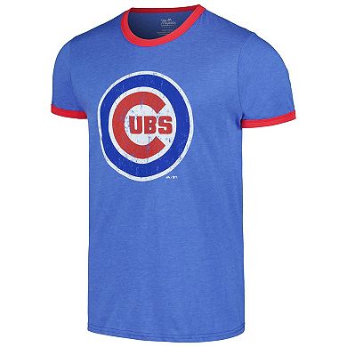 Men's Majestic Threads Royal Chicago Cubs Ringer Tri-Blend T-Shirt