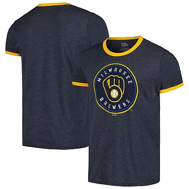 Men's Majestic Threads Navy Milwaukee Brewers Ringer Tri-Blend T-Shirt