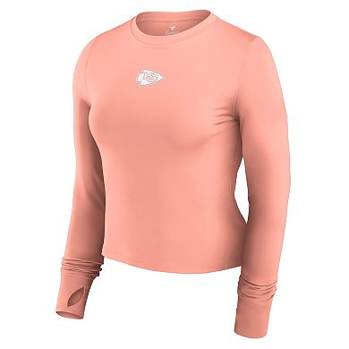 Women's Fanatics Signature Coral Kansas City Chiefs Studio Fitted Long Sleeve Gym Top