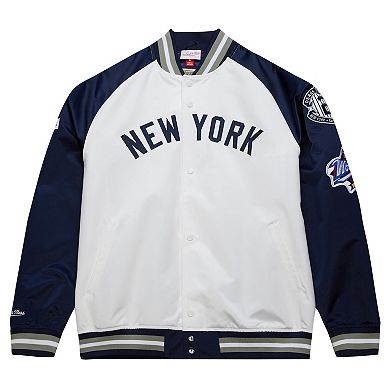 Men's Mitchell & Ness Derek JeterÂ White/Navy New York Yankees Cooperstown Collection Legends Lightweight Satin Raglan Full-Snap Jacket