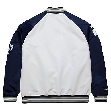 Men's Mitchell & Ness Derek JeterÂ White/Navy New York Yankees Cooperstown Collection Legends Lightweight Satin Raglan Full-Snap Jacket