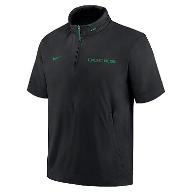 Men's Nike Black Oregon Ducks 2024 Sideline Coach Short Sleeve Half-Zip Hoodie Jacket