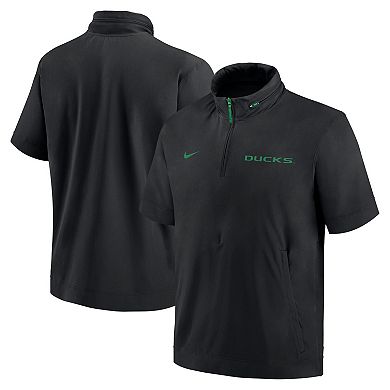 Men's Nike Black Oregon Ducks 2024 Sideline Coach Short Sleeve Half-Zip Hoodie Jacket