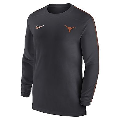 Men's Nike Anthracite Texas Longhorns 2024 Sideline Coach UV Performance Long Sleeve T-Shirt