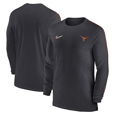 Men's Nike Anthracite Texas Longhorns 2024 Sideline Coach UV Performance Long Sleeve T-Shirt