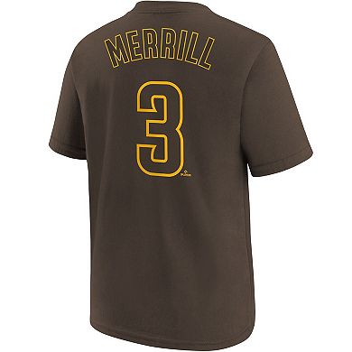 Youth Nike Jackson Merrill Brown San Diego Padres Player Name & Number T-Shirt