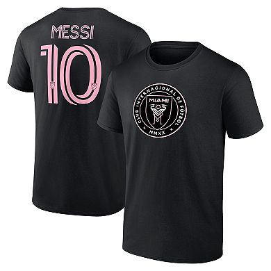Men's Fanatics Lionel Messi Black Inter Miami CF Authentic Stack Name & Number T-Shirt