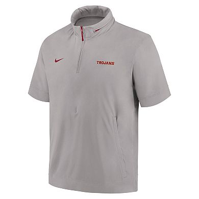 Men's Nike Pewter USC Trojans 2024 Sideline Coach Short Sleeve Half-Zip Hoodie Jacket