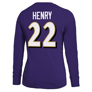 Women's Majestic Threads Derrick Henry Purple Baltimore Ravens Name & Number Long Sleeve T-Shirt