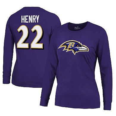 Women's Majestic Threads Derrick Henry Purple Baltimore Ravens Name & Number Long Sleeve T-Shirt