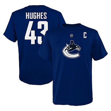 Youth Quinn Hughes Blue Vancouver Canucks Captain Player Name & Number T-Shirt