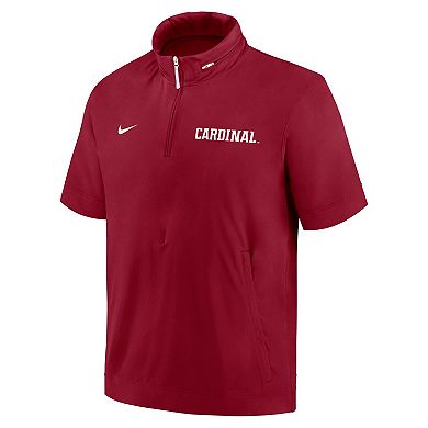 Men's Nike Cardinal Stanford Cardinal 2024 Sideline Coach Short Sleeve Half-Zip Hoodie Jacket